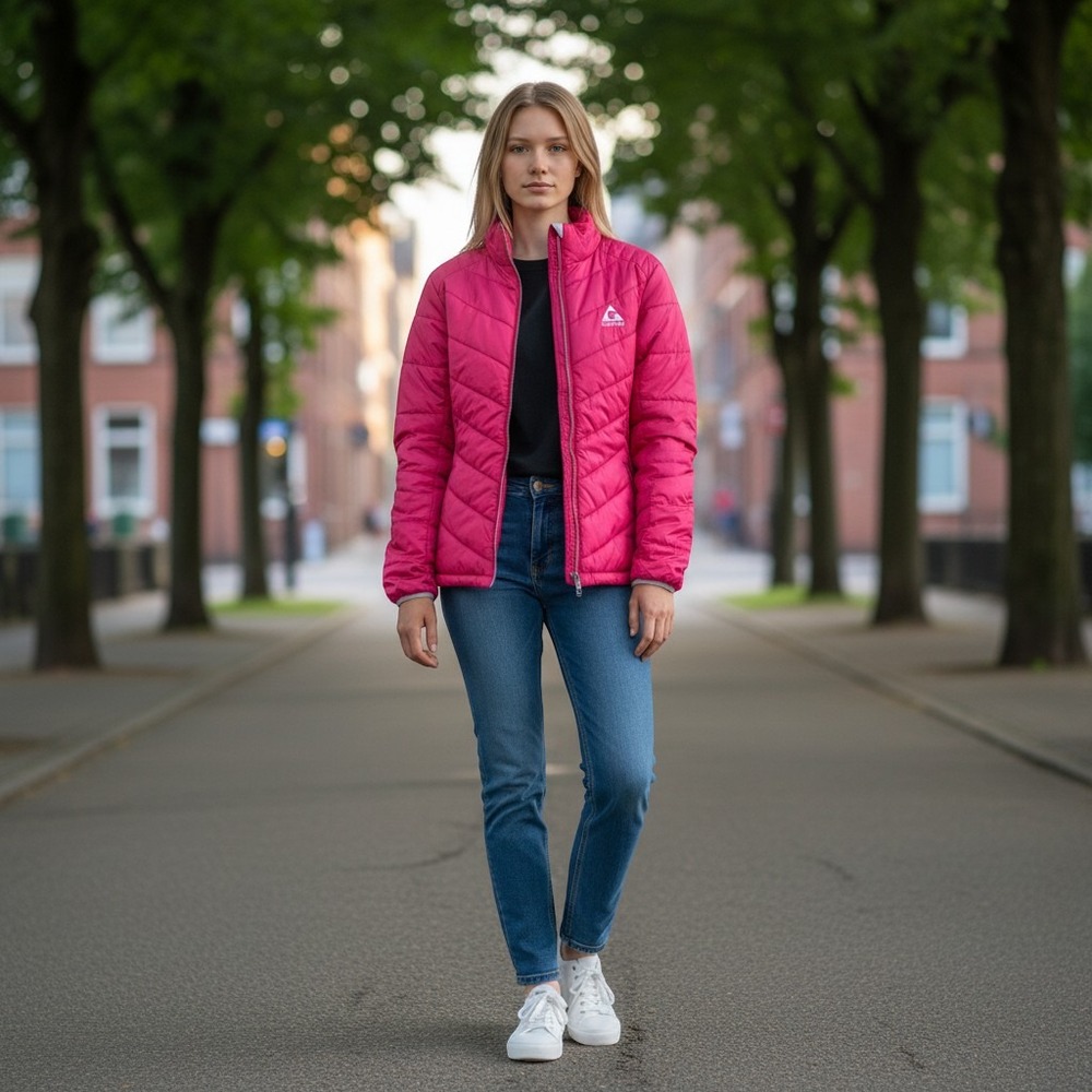 Gerry Puffer Jacket Pink L 14/16 Chevron Quilted Full Zip Mock Neck